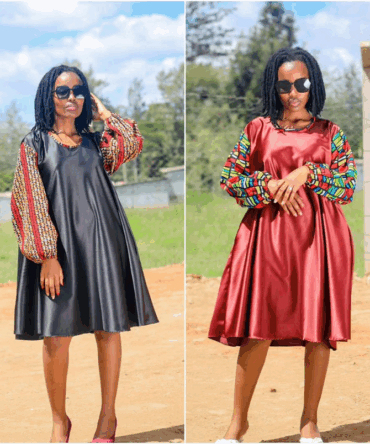 Nyekundu Nyeusi balloon Hand Shift Dress