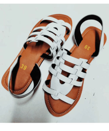 White Brown Leather Sandals